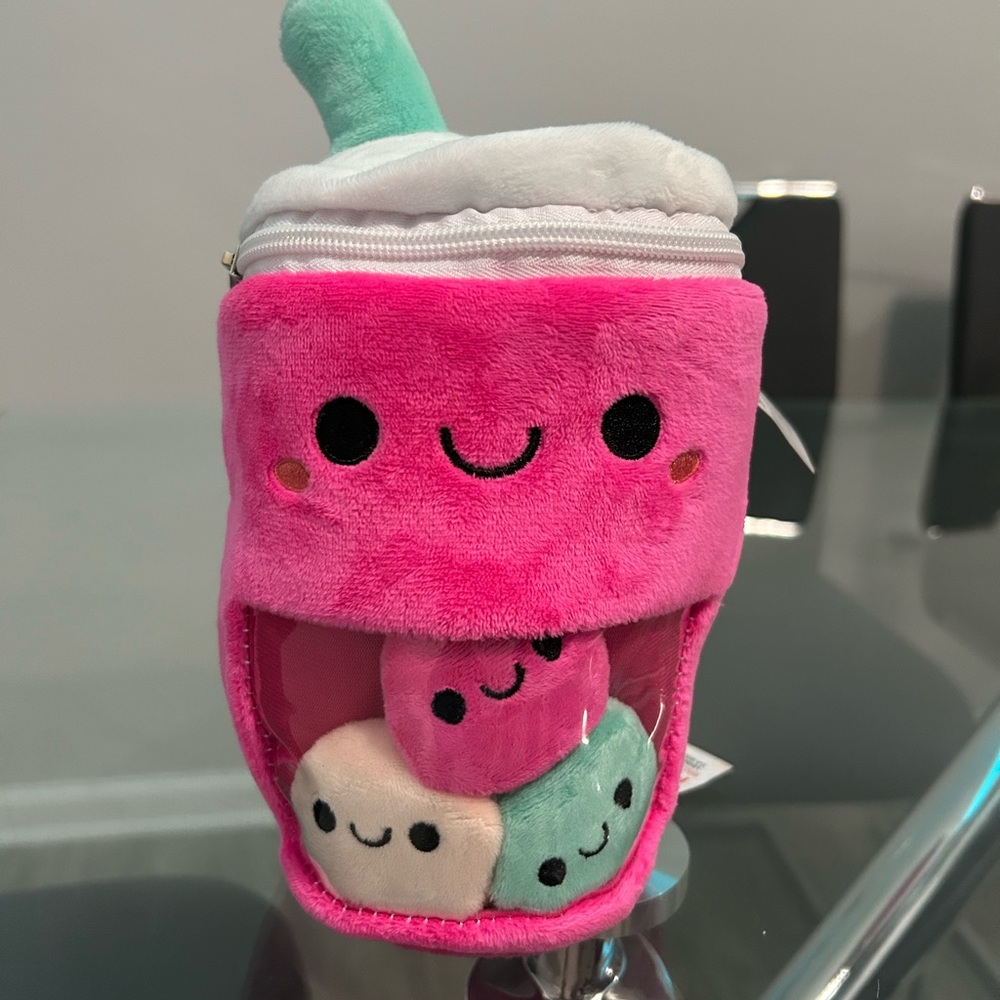 Smiling Pink Plush Drink with Mini Plushies